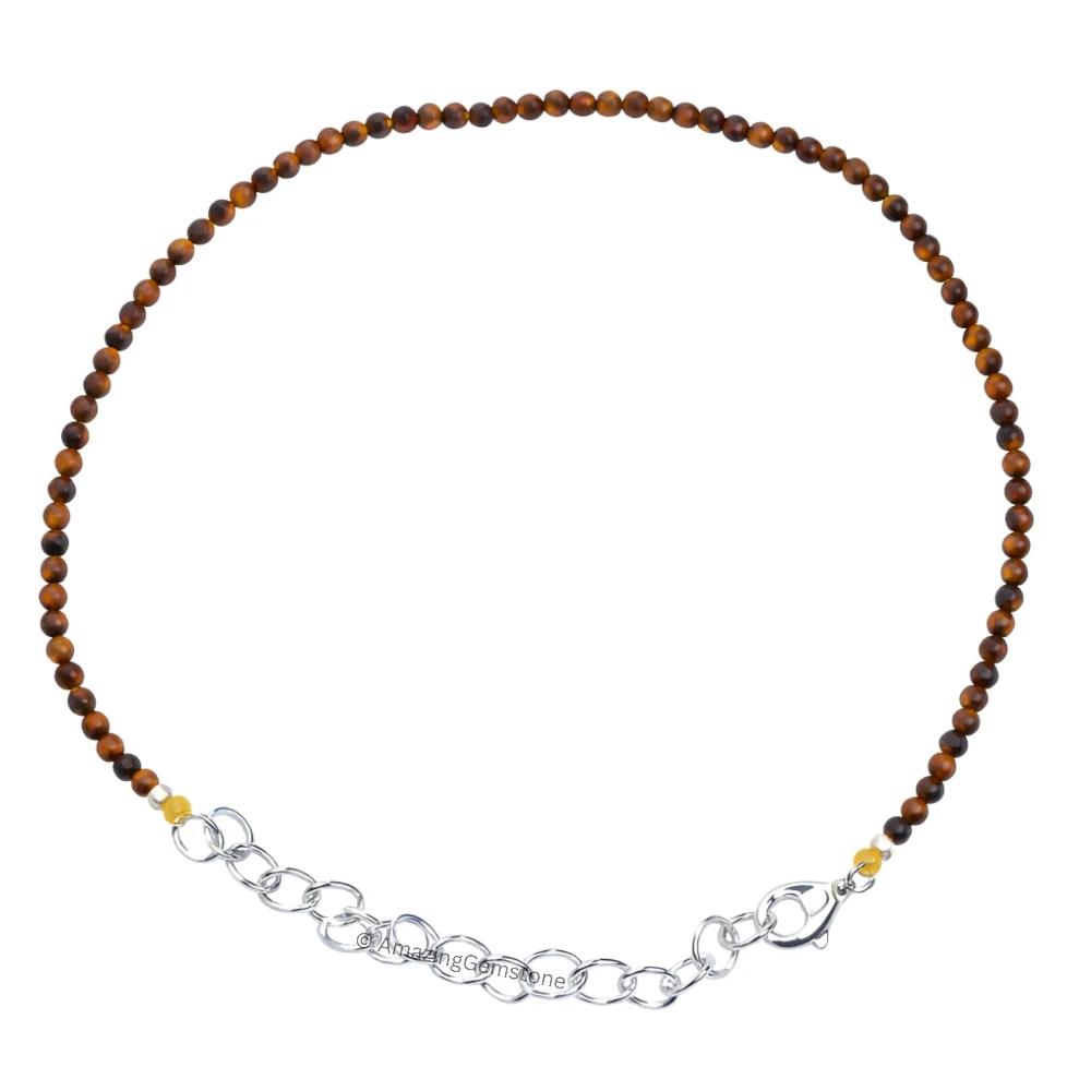 Tiger Eye Crystal Bracelet - 2mm Faceted Bead (Silver)