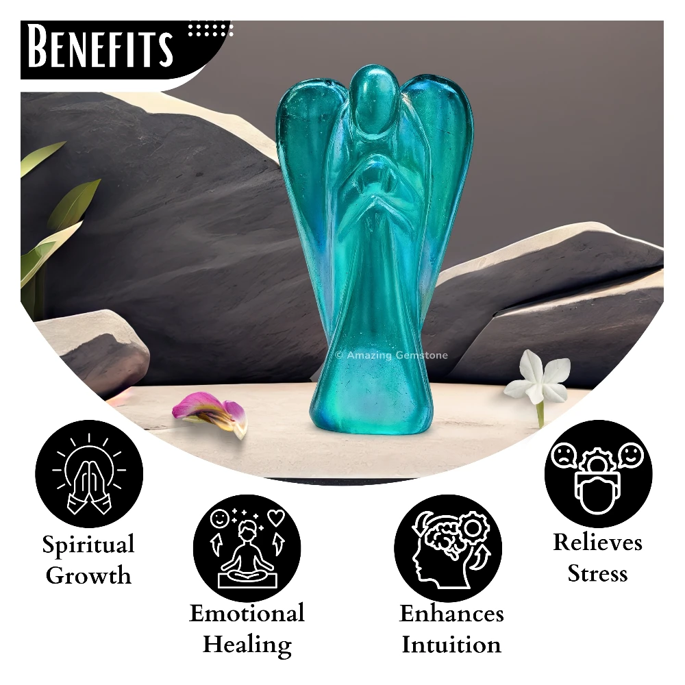 Aqua Aura Quartz Angel Figurine (2 Inch)