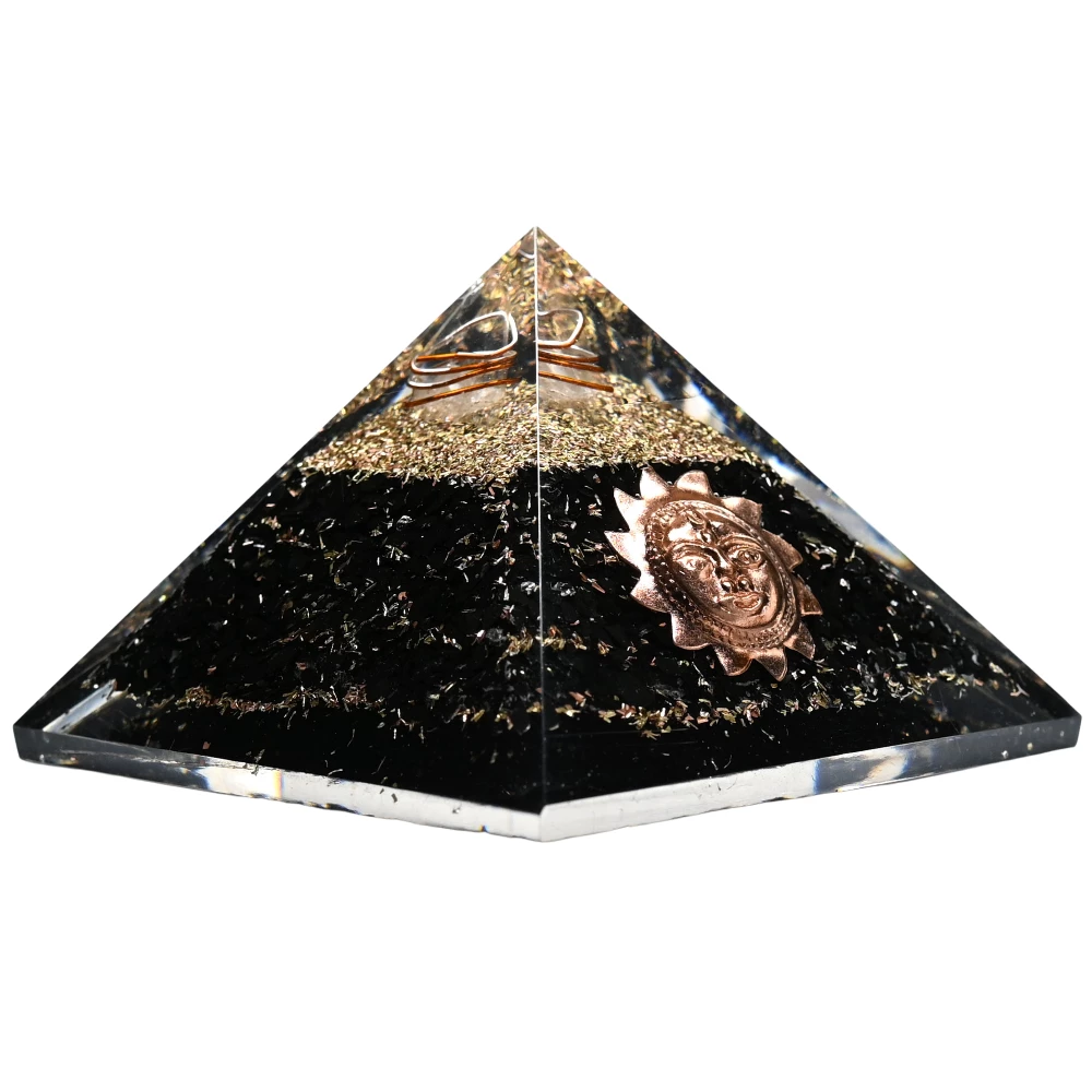 Black Tourmaline Orgone Pyramid - Sun Face