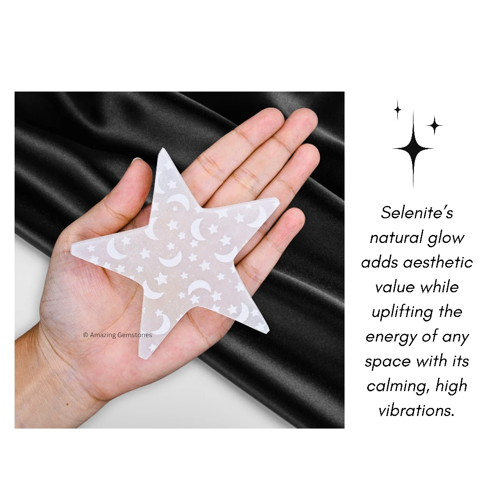 Selenite Star Charging Plate with Crescent Moon & Star (4 Inch)
