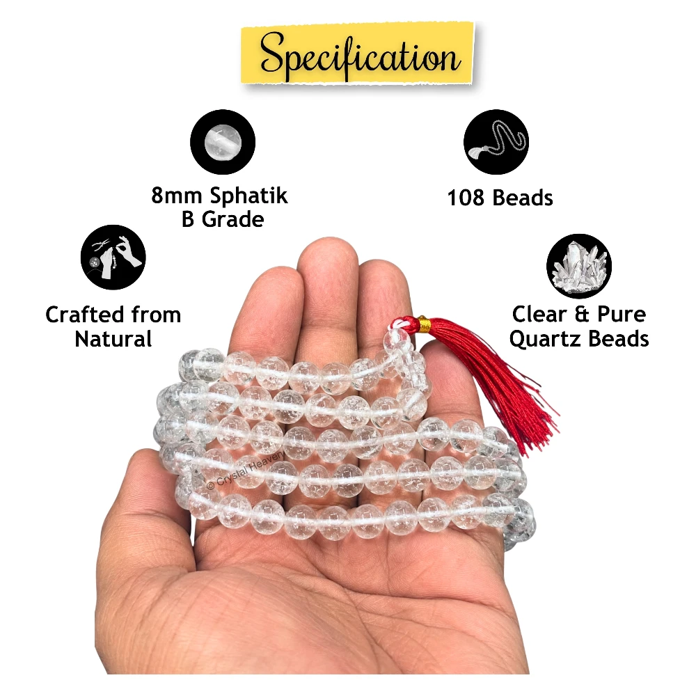 Sphatik Mala - B Grade 8mm Beads (Without Knot)