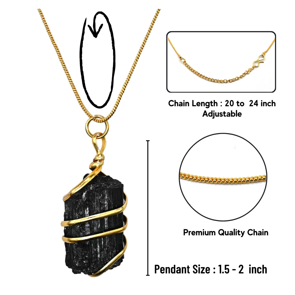 Black Tourmaline Necklace - Raw Crystal (Gold)