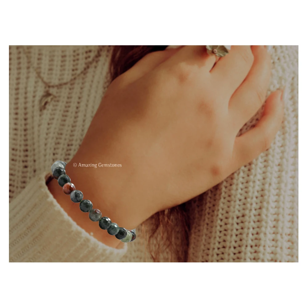 African Bloodstone Bracelet (Faceted-Stretchable)