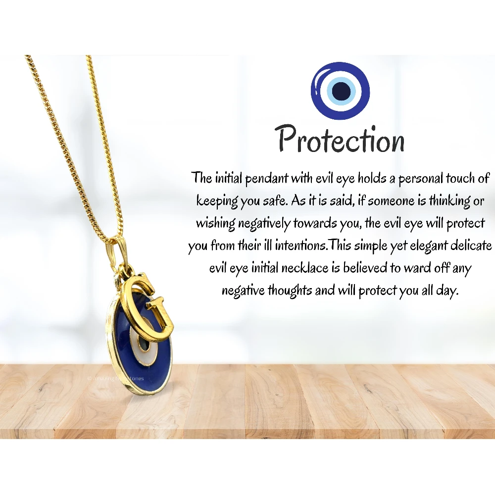Evil Eye Pendant Necklace with G Initial