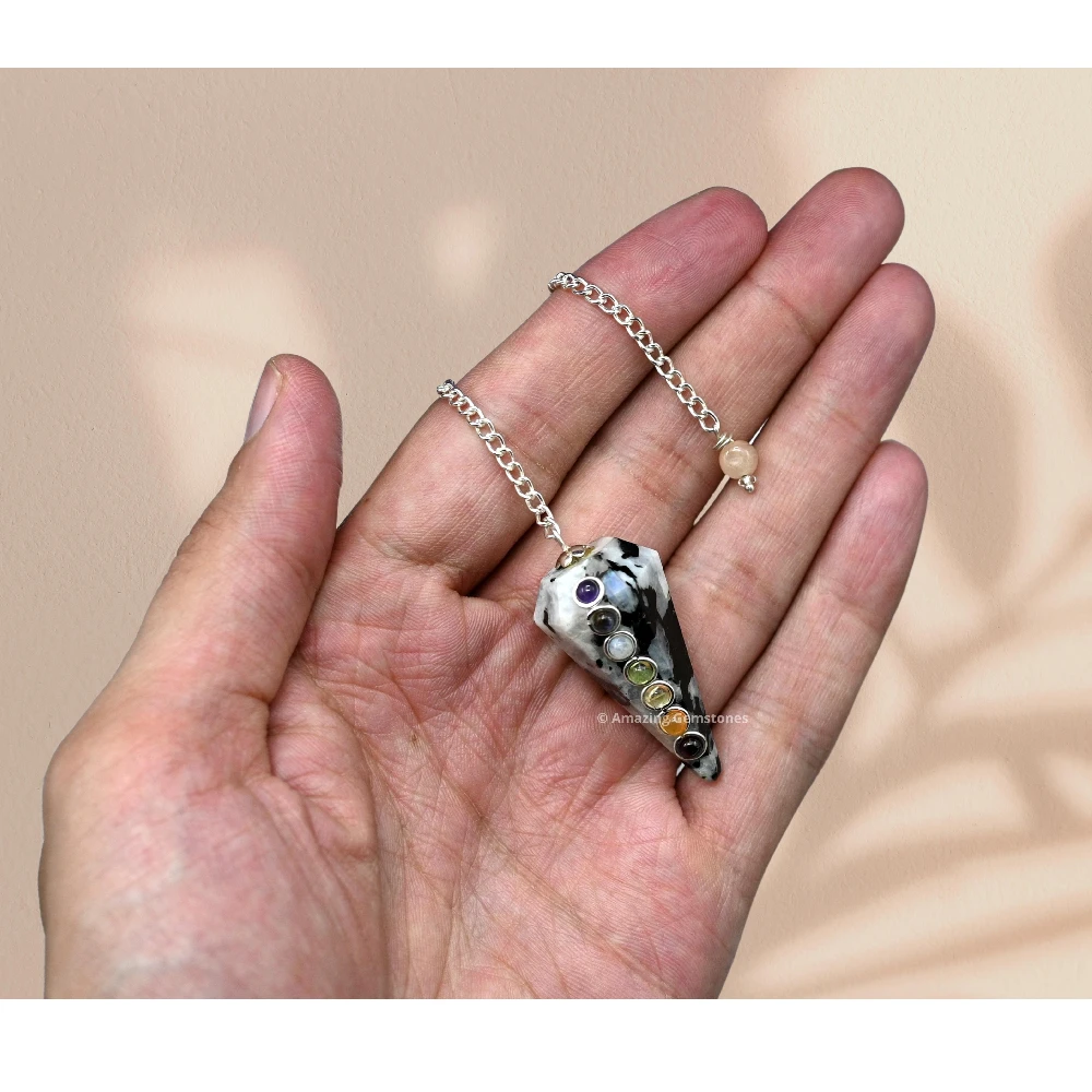 Rainbow Moonstone Chakra Crystal Pendulum
