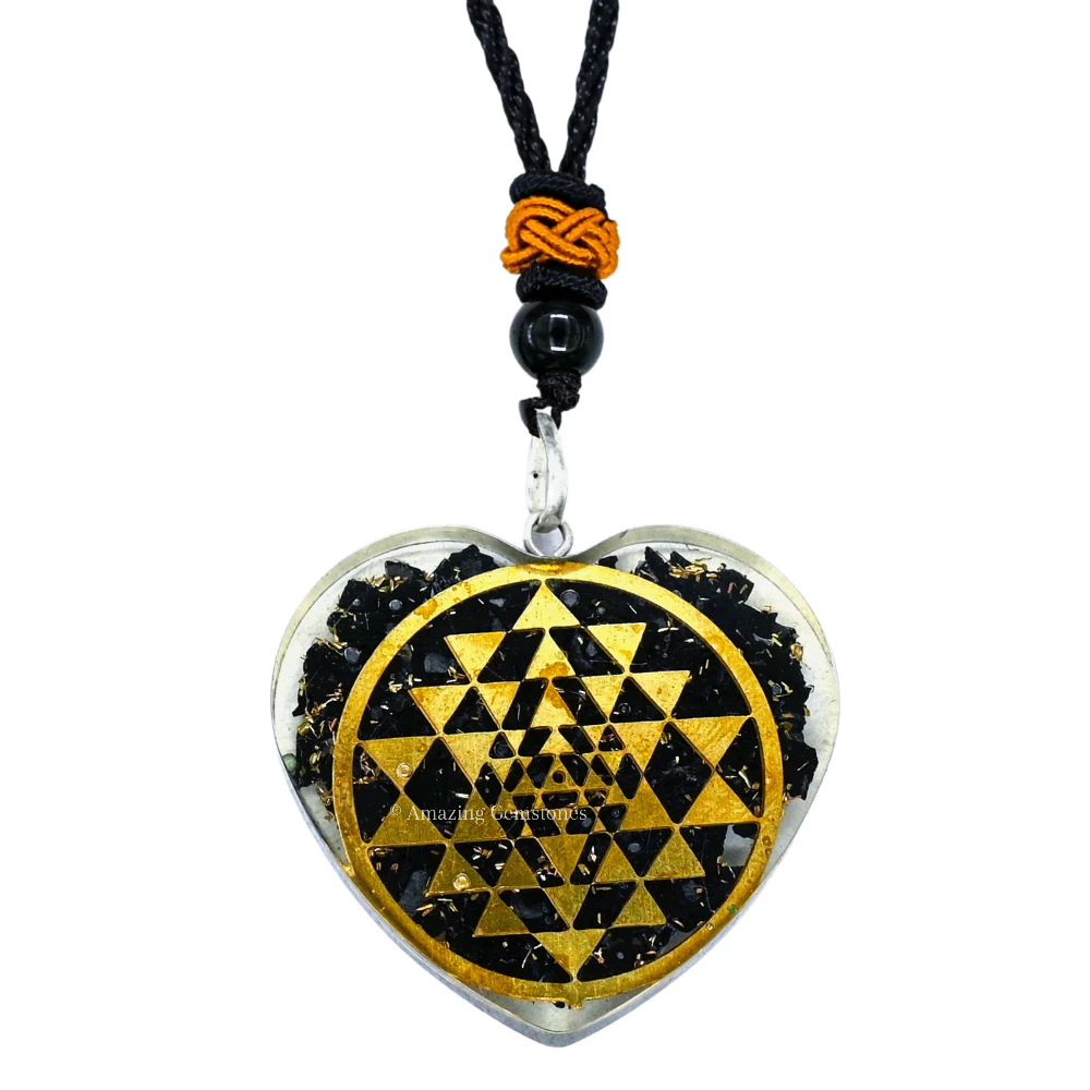 Shungite Necklace - Round Shriyantra (Heart)