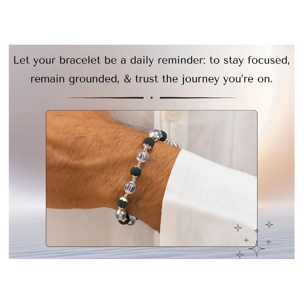 Sphatik Crystal and Karungali Bracelet (Silver Chain)