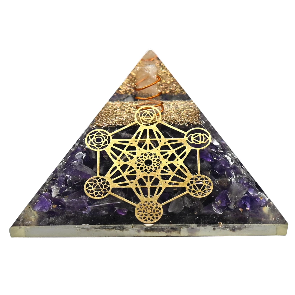 Amethyst Orgone Pyramid - Chakra Metatron Cube