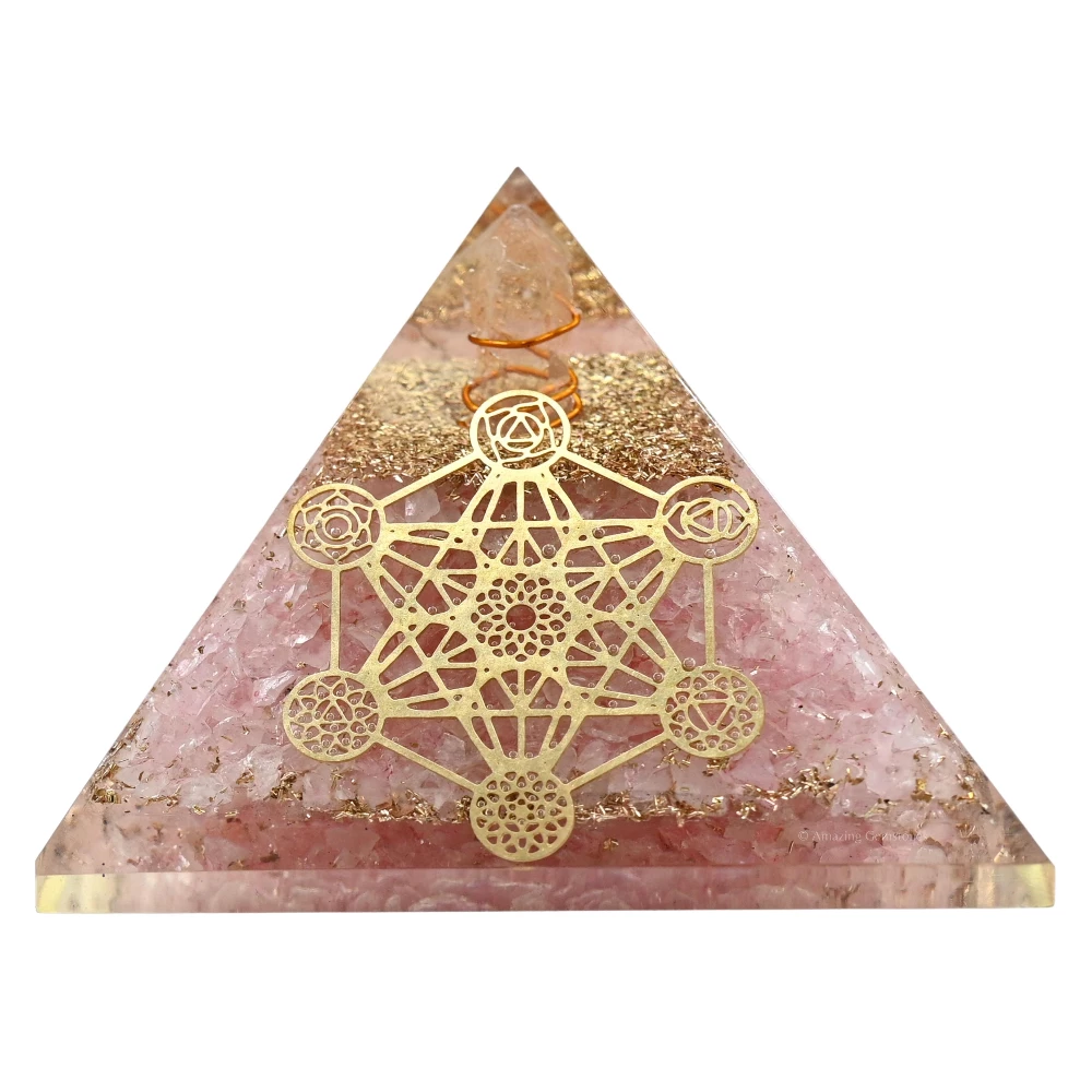 Rose Quartz Orgone Pyramid - Chakra Metatron Cube
