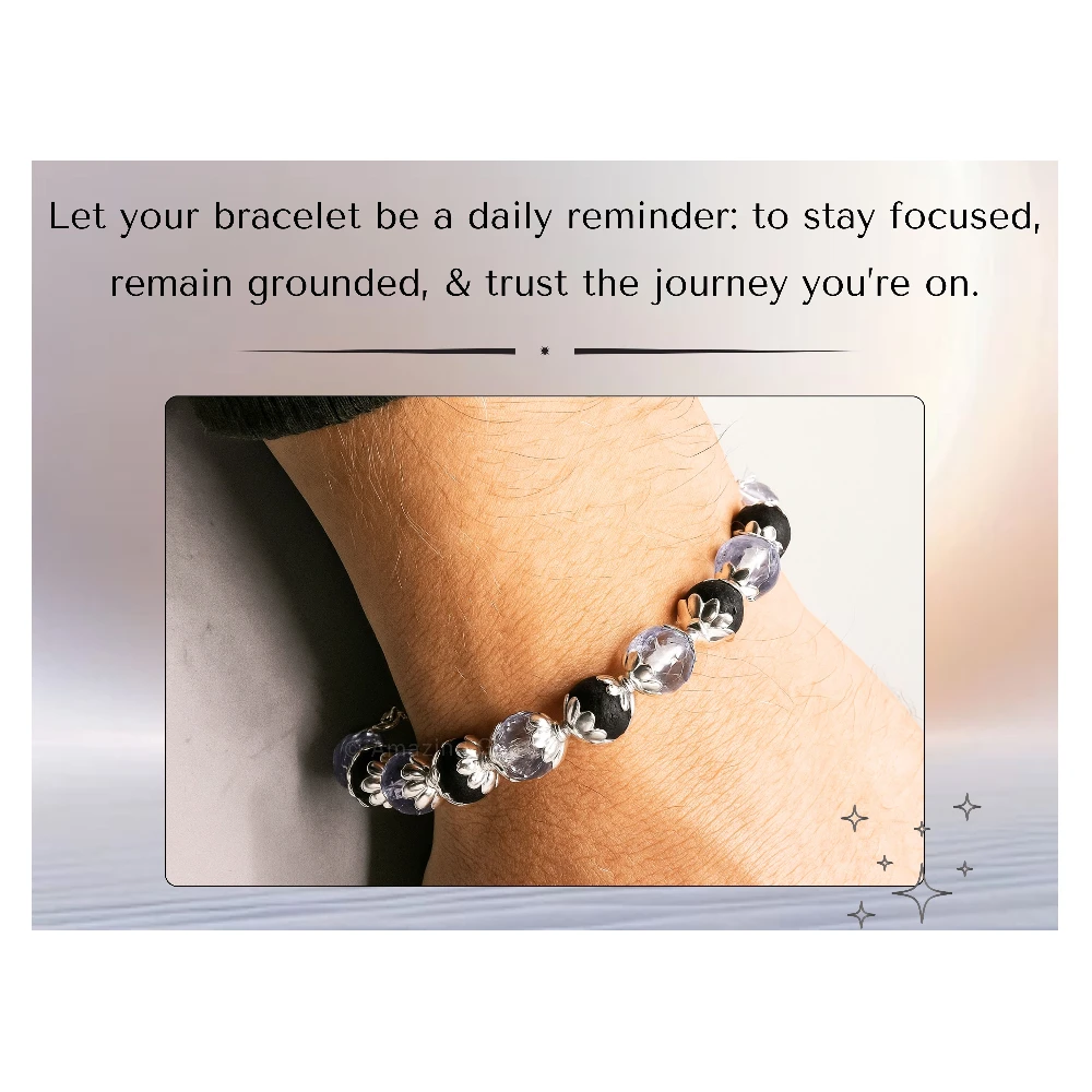Faceted Sphatik Crystal and Karungali Bracelet (Silver Chain)
