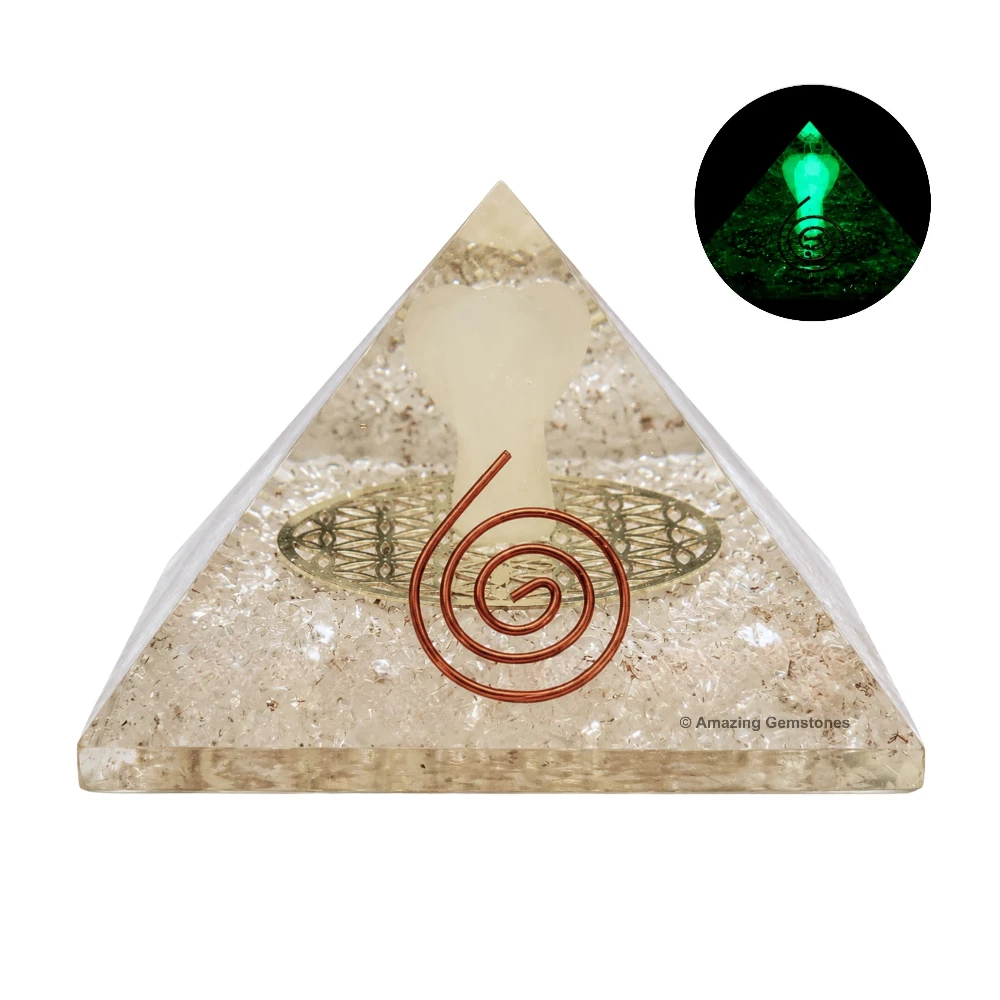 Clear Quartz Orgone Pyramid - Angel Glow in Dark
