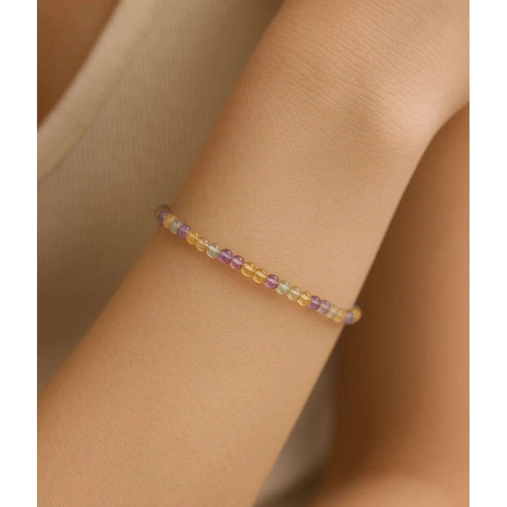Yellow Fluorite Crystal Bracelet - 2mm Faceted Bead (Gold)