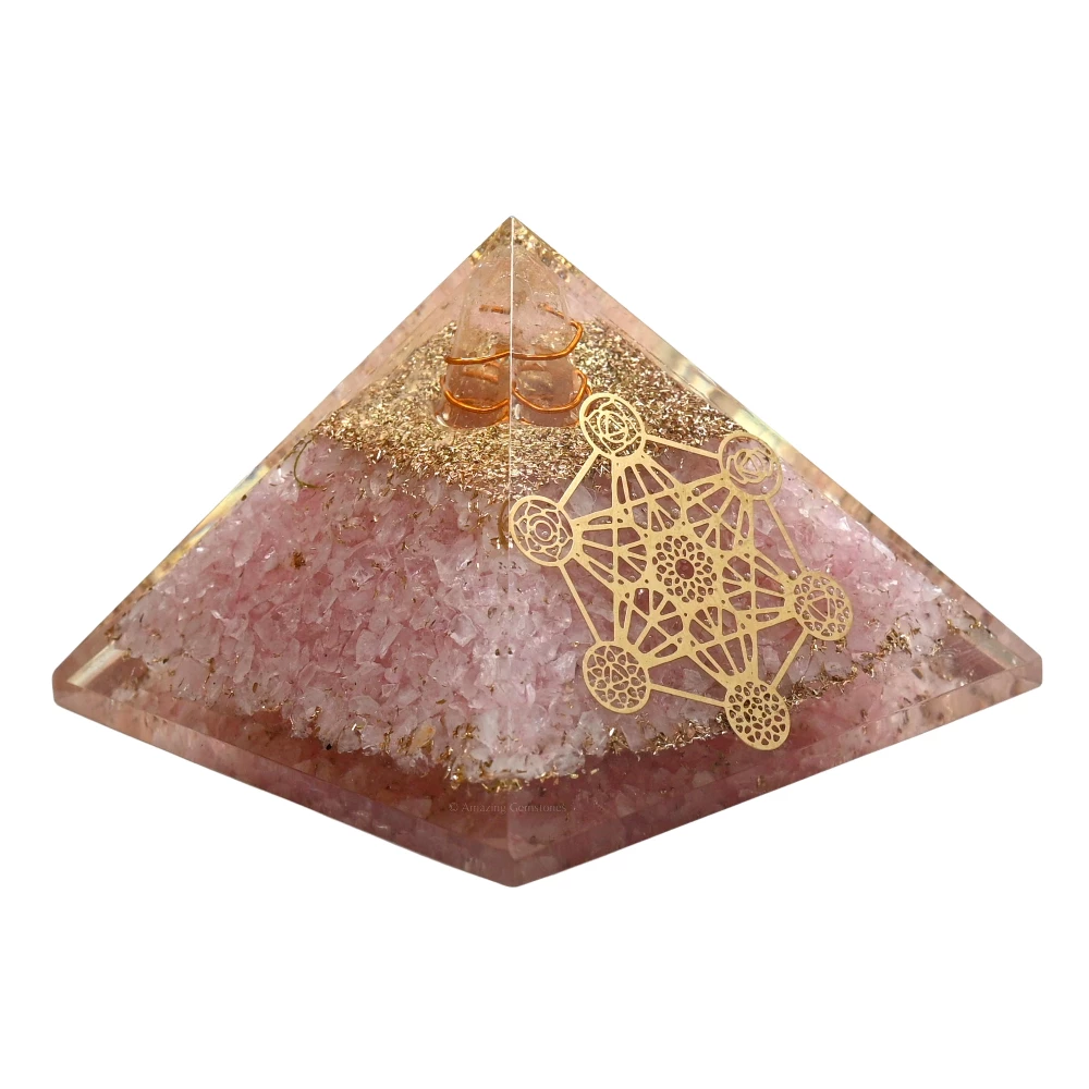 Rose Quartz Orgone Pyramid - Chakra Metatron Cube