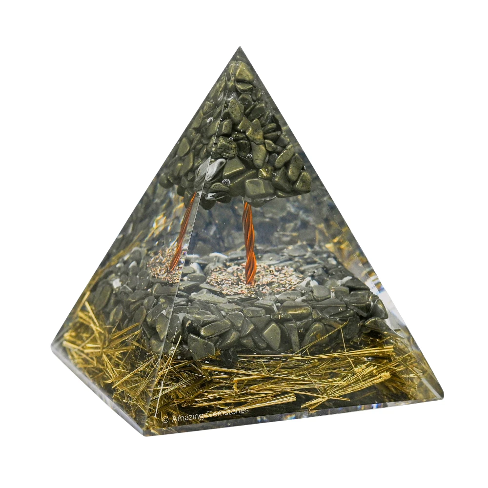 Pyrite Crystal Orgone Pyramid with Pyrite Tree - 70 mm