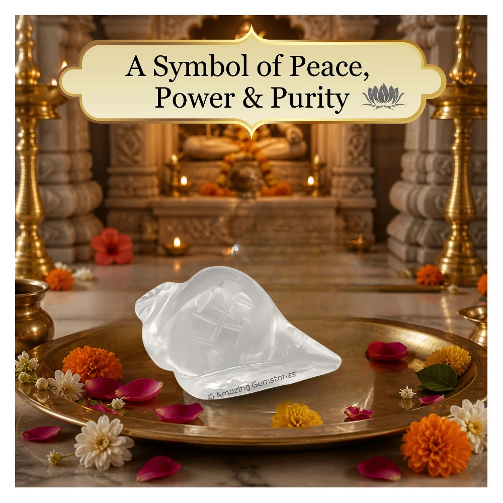 Clear Quartz Shankh with Engraved Swastik (10-20 Gram)