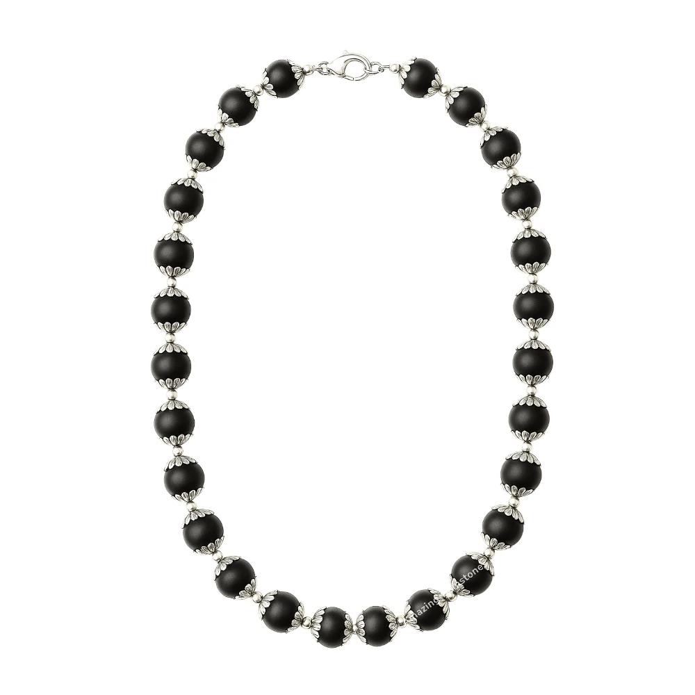 8mm Karungali Necklace - Classic Silver Chain