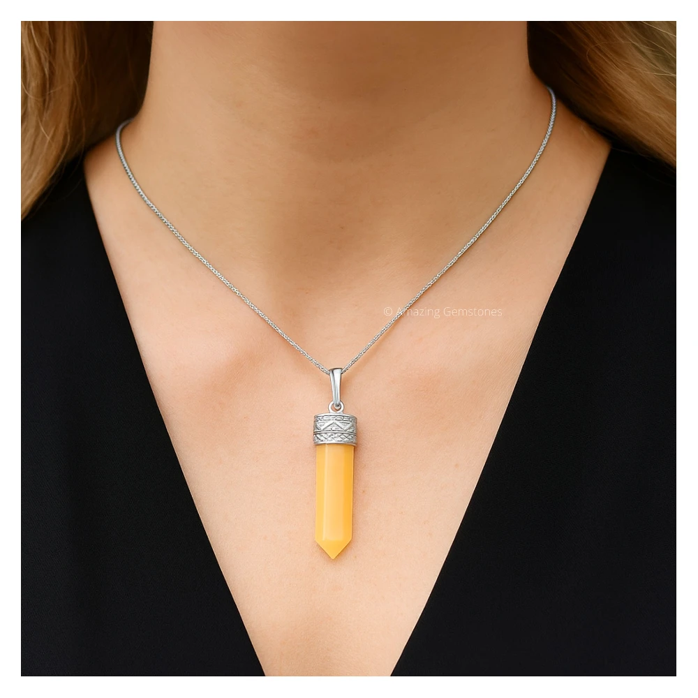 Yellow Aventurine Necklace - Pencil Point (Silver)
