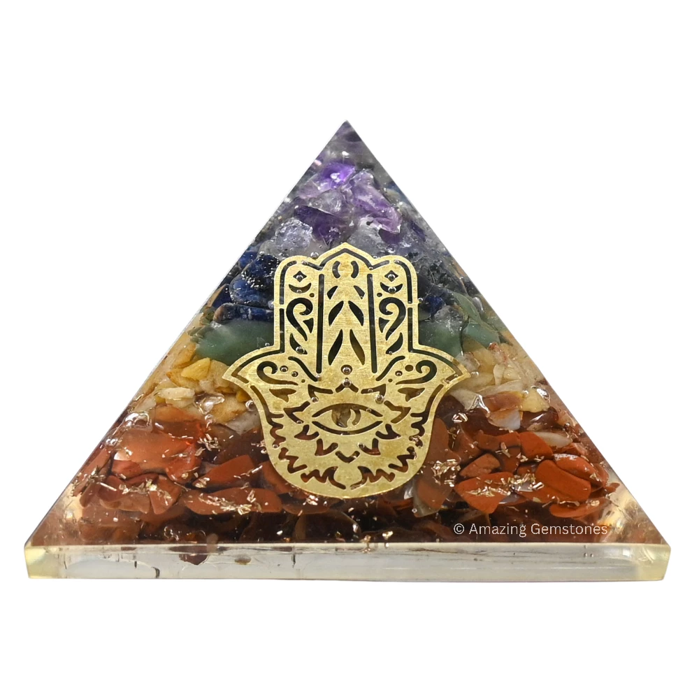 Natural Chakra Orgone Pyramid - Big Hamsa