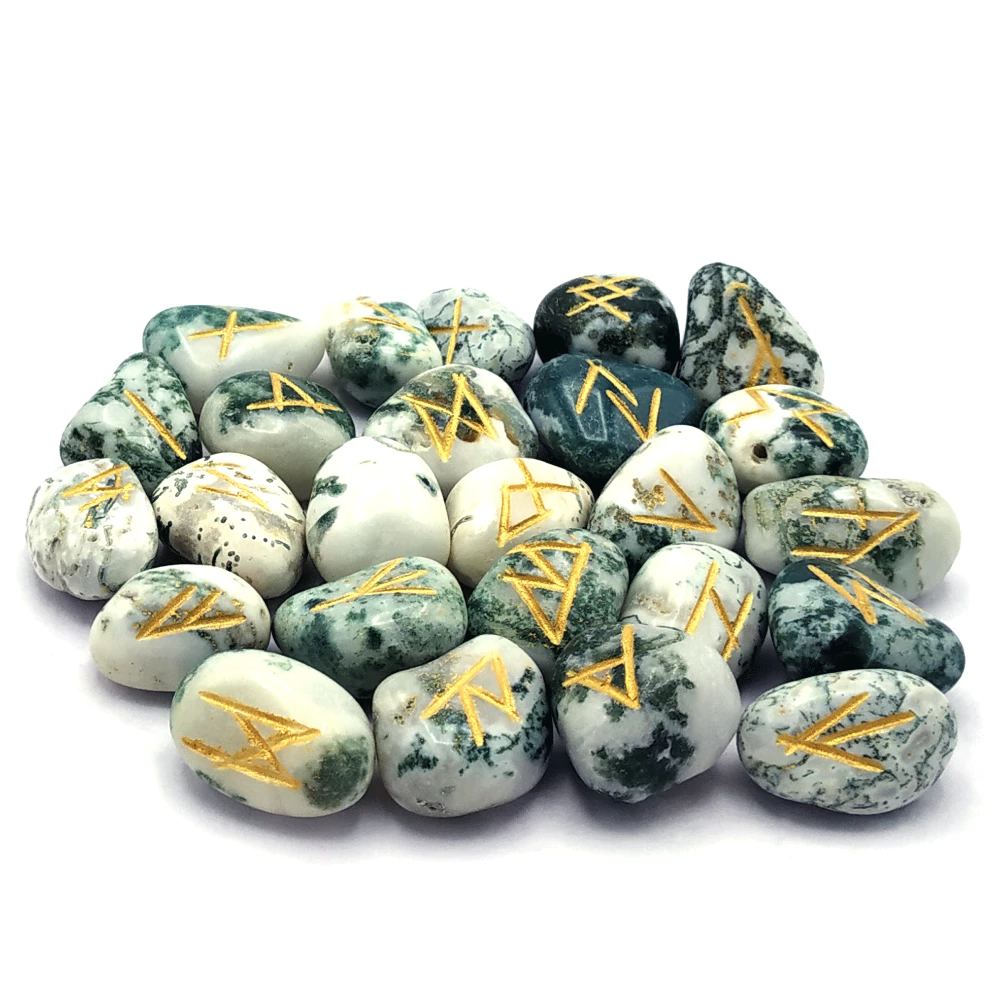 Tree Agate Rune Stones Set