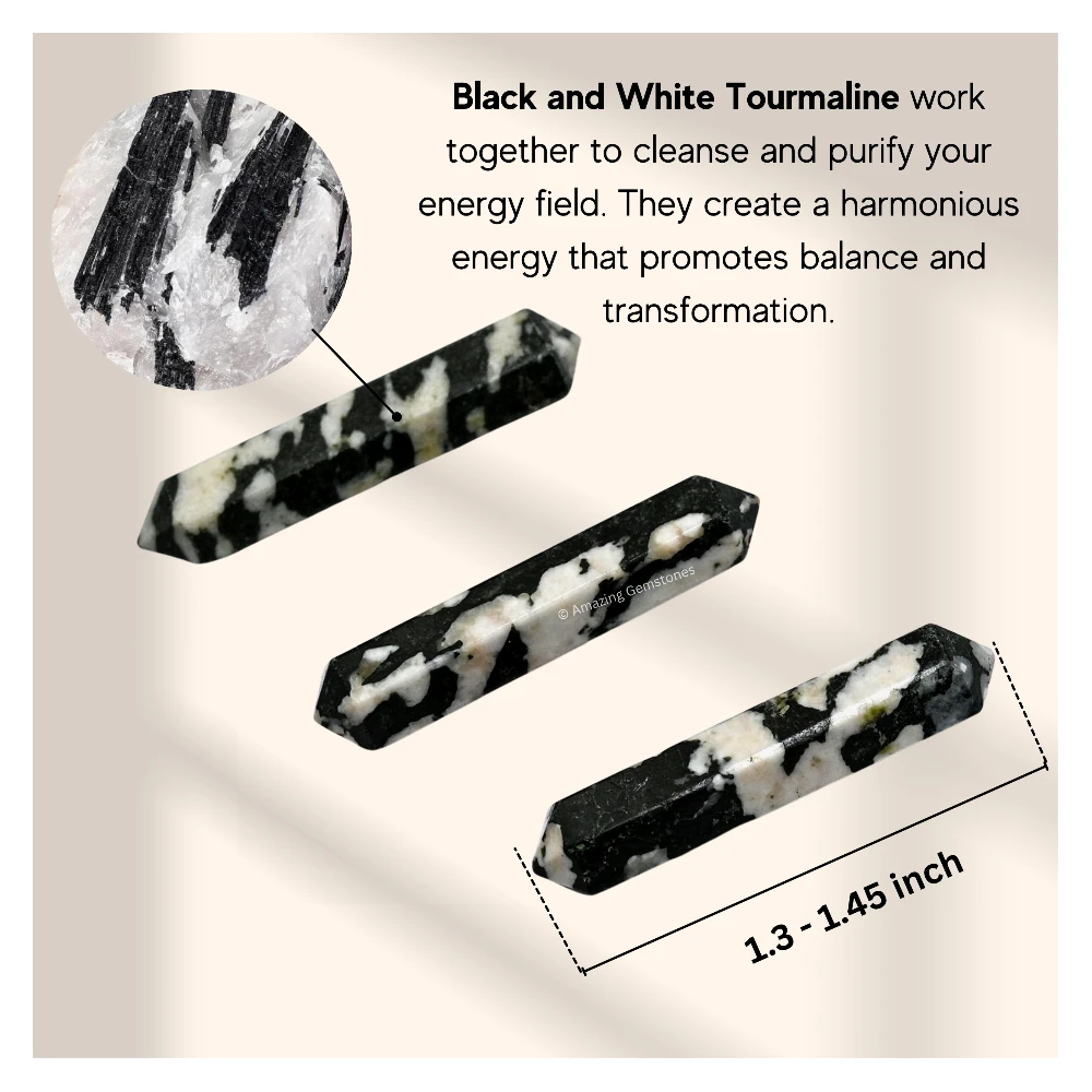 Black and White Tourmaline Pencil Points (Double Terminated) (Set of 50)