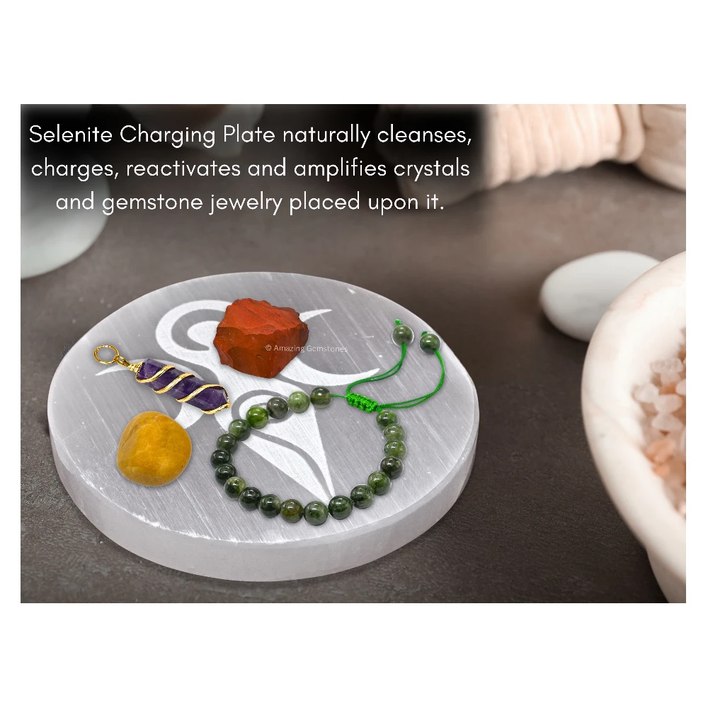 Selenite Charging Plate for Crystals - Goddess Moon (4 Inch)