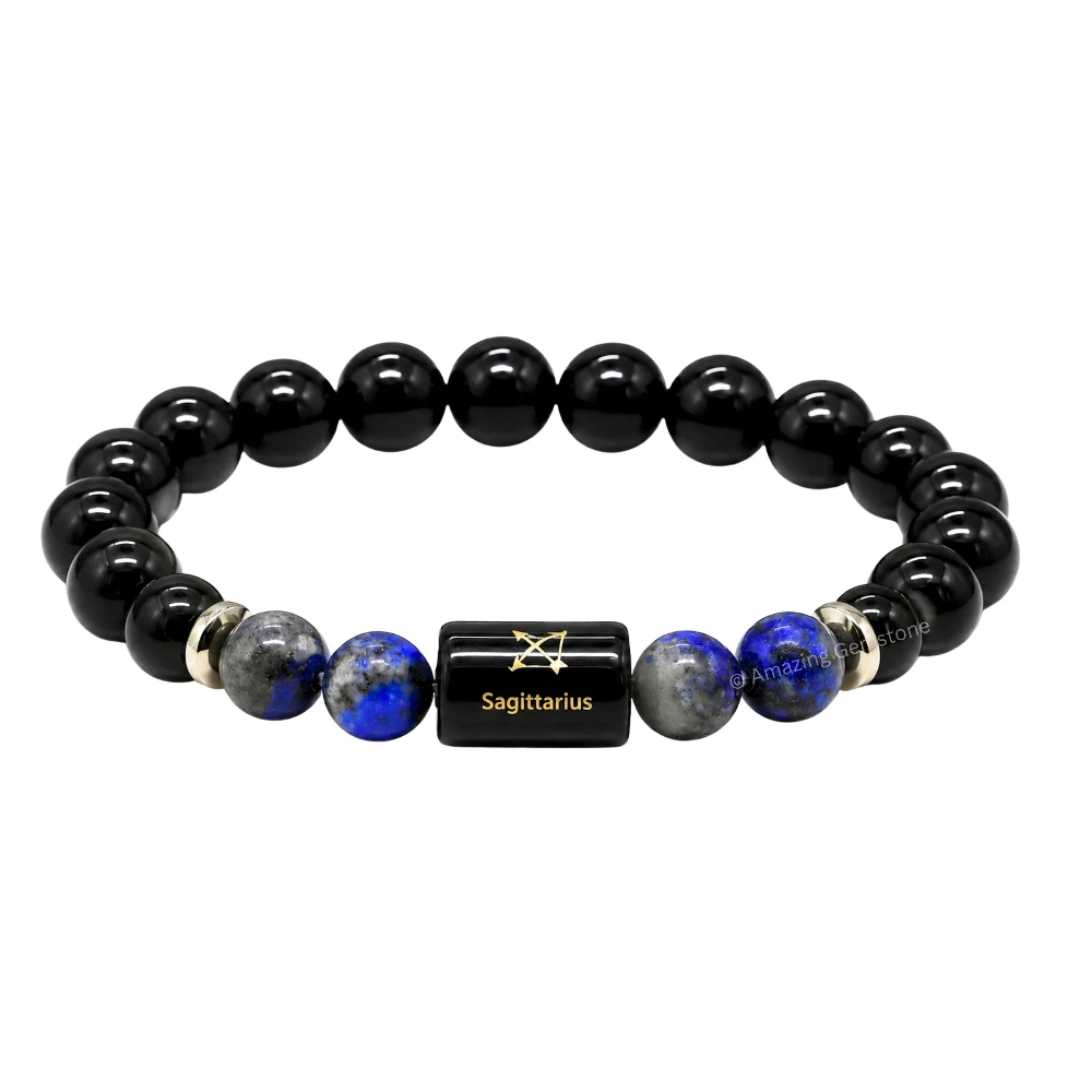 Sagittarius Birthstone Bracelet - Black Obsidian & Lapis Lazuli