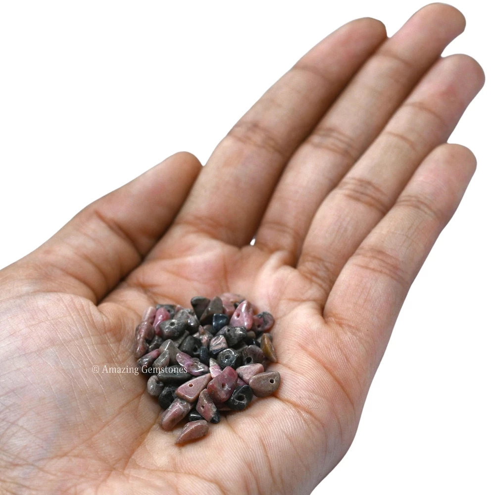 Rhodonite Chips - Pre Drilled