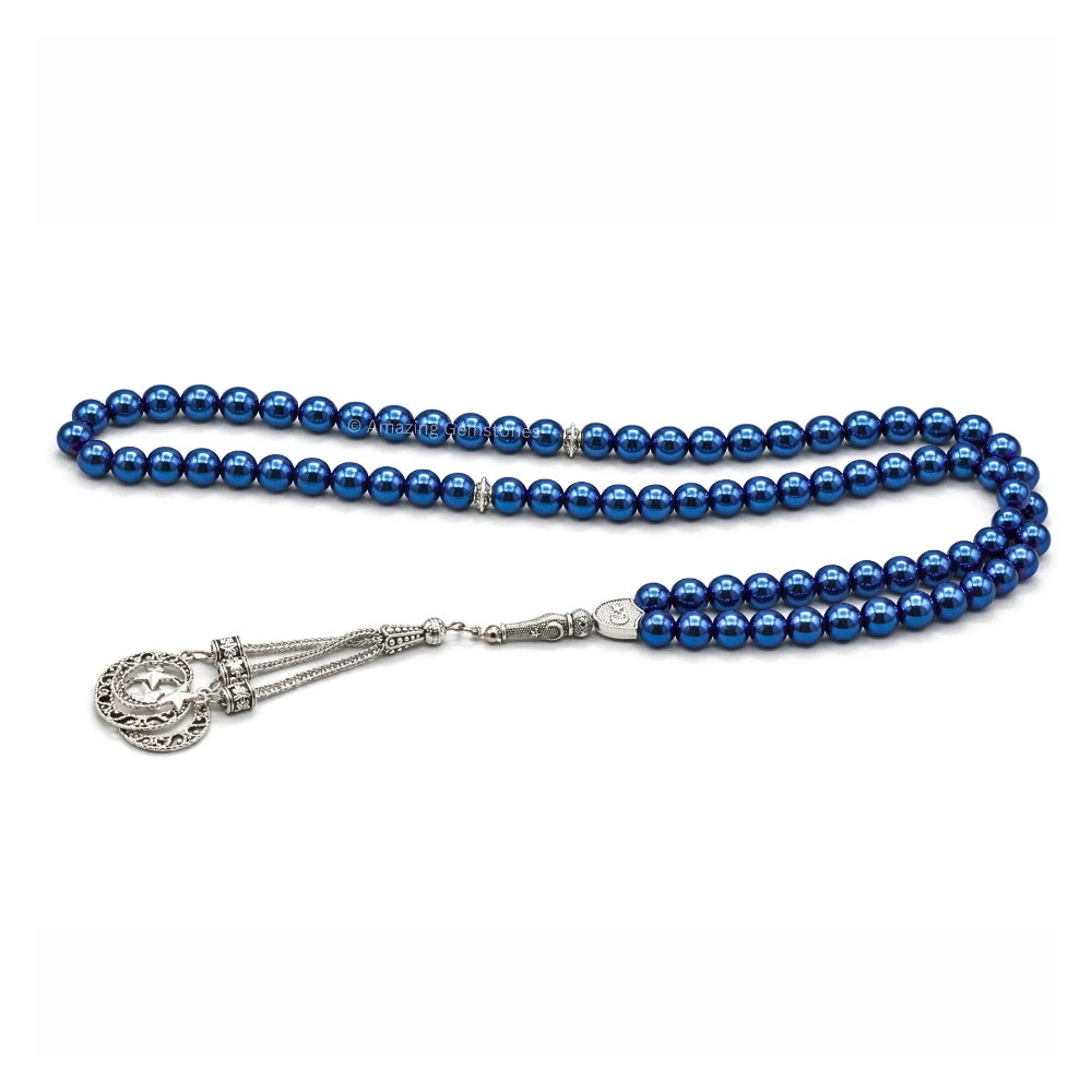 Blue Hematite Crystal Tasbeeh Sibha Prayer Beads (Silver)
