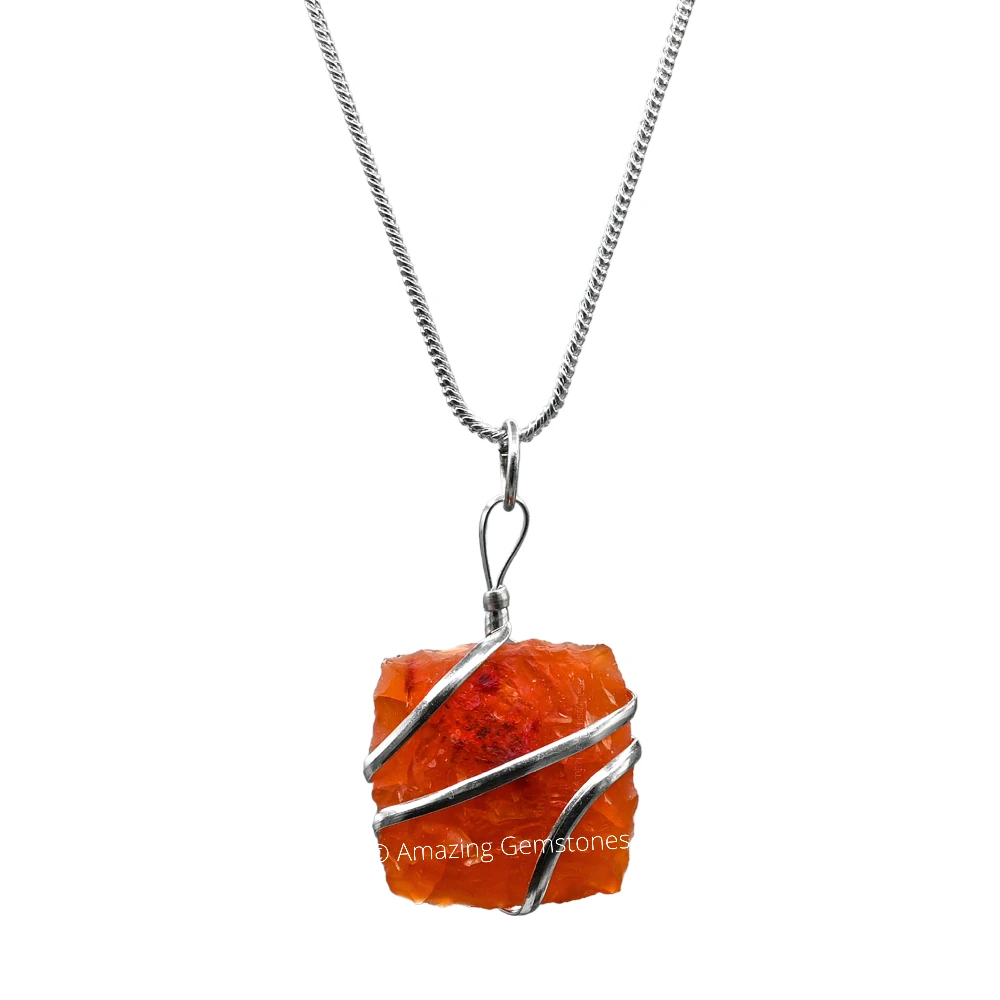 Carnelian Necklace - Raw Square Crystal (Silver)