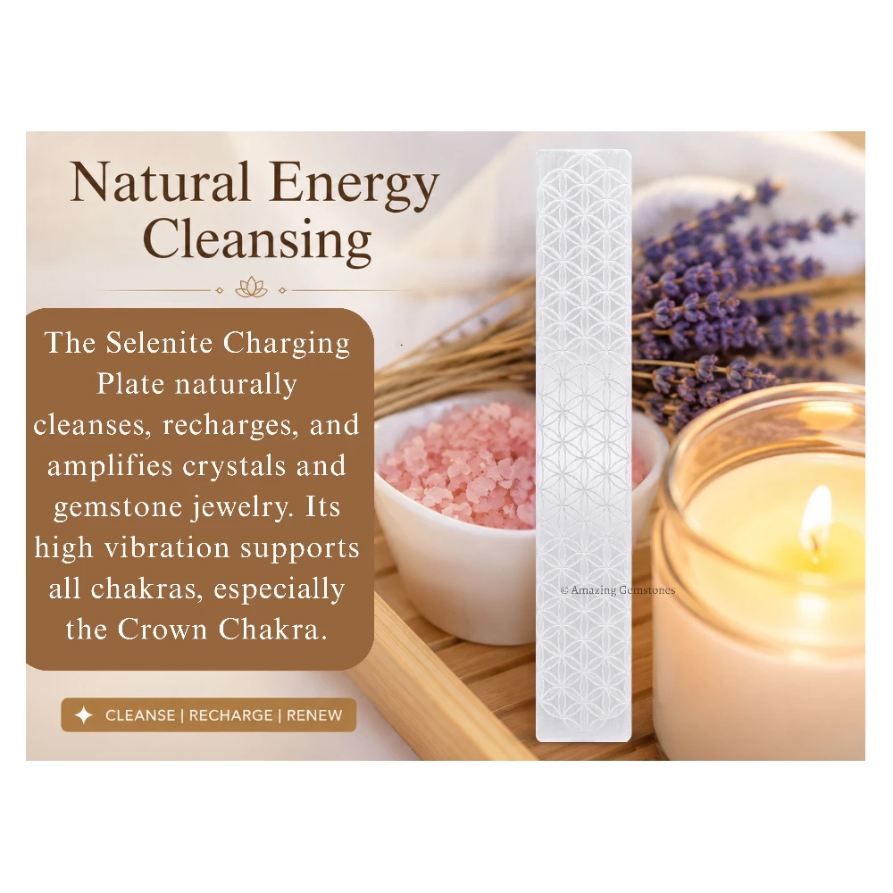 Selenite Charging Plate for Crystals - Flower of Life Stick