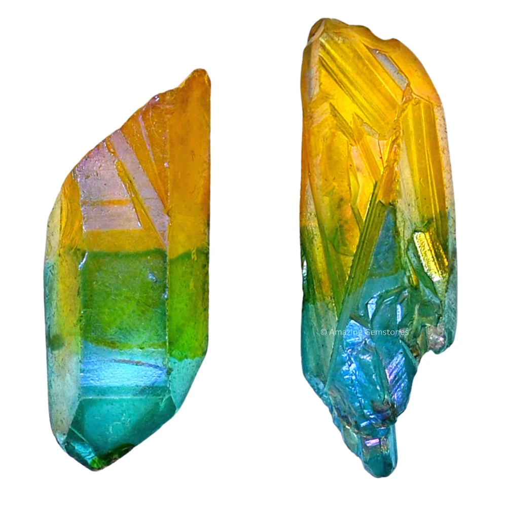 Aqua Apple Tangerine Aura Quartz Raw Crystal Points (2 Pieces)