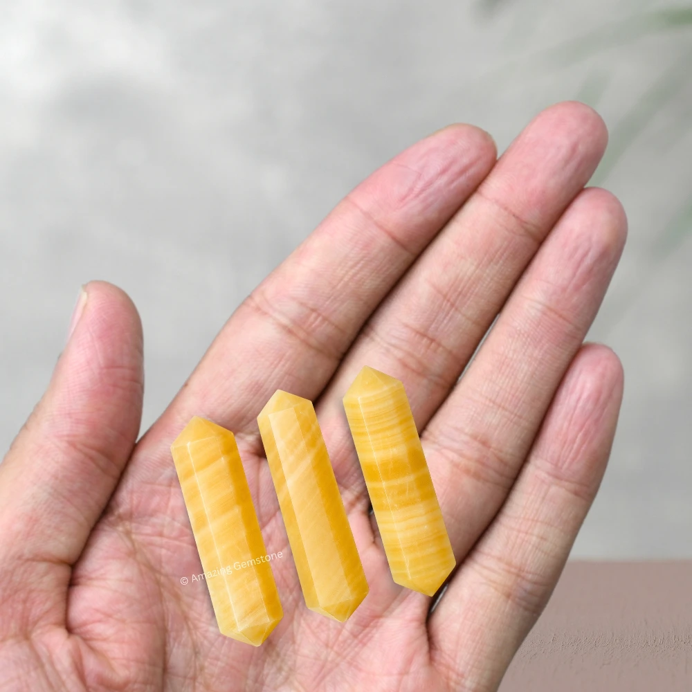Yellow Calcite Pencil Points (Double Terminated) (Set of 3)