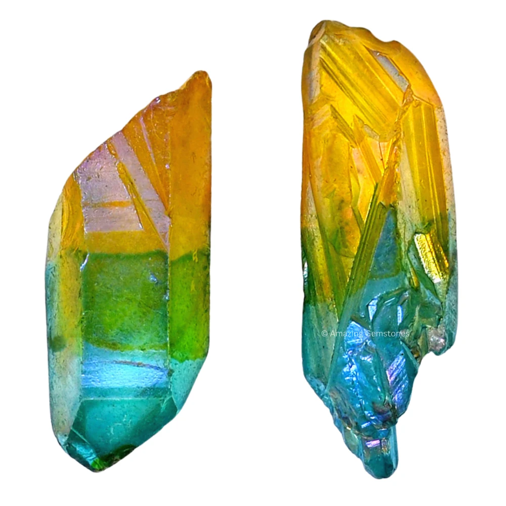 Aqua Apple Tangerine Aura Quartz Raw Crystal Points (5 Pieces)
