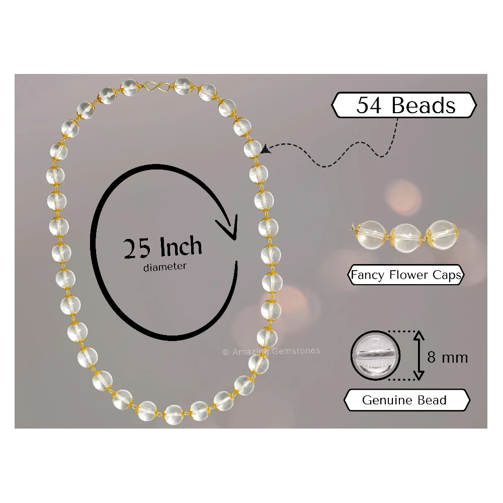 Crystal Quartz Sphatik Mala Necklace (Gold Chain)