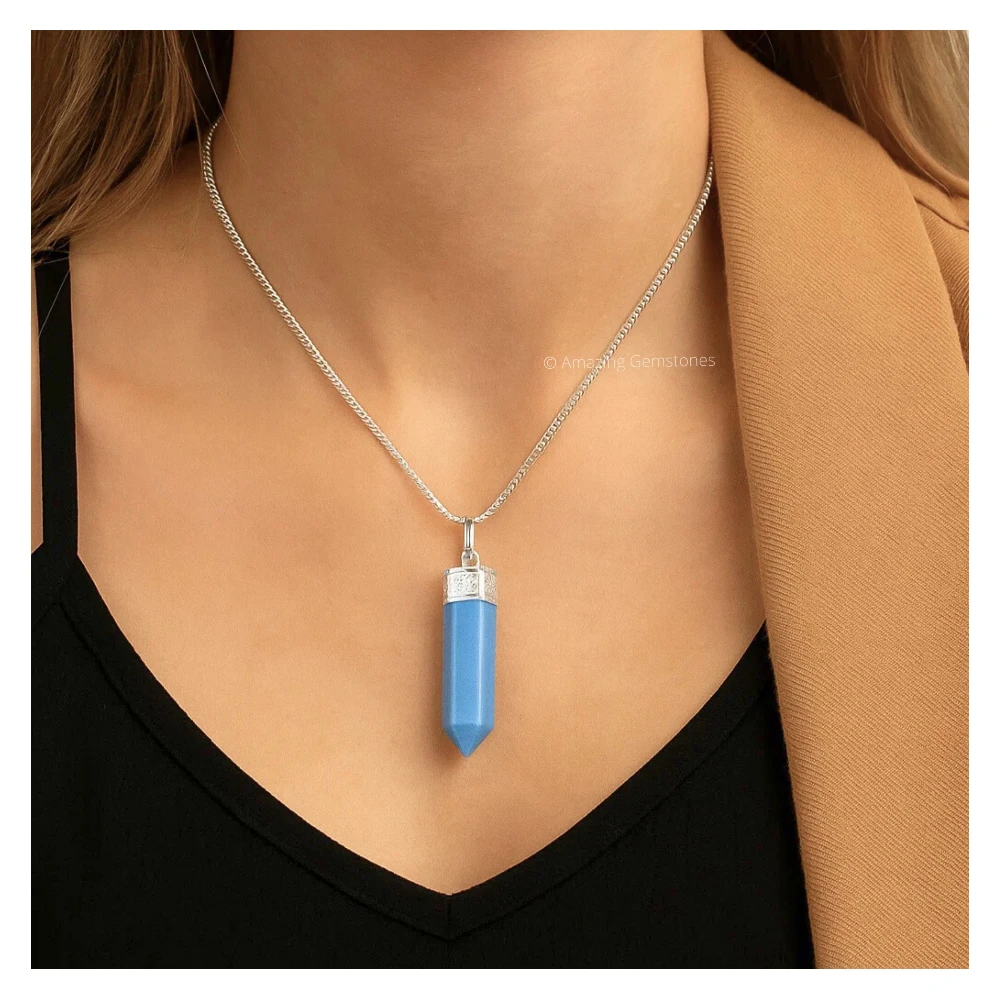 Angelite Necklace - Pencil Point (Silver)