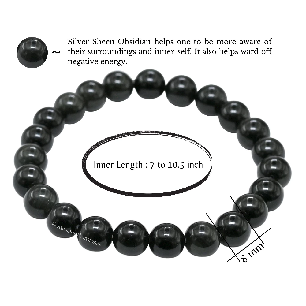 Silver Sheen Obsidian Bracelet (Stretchable)