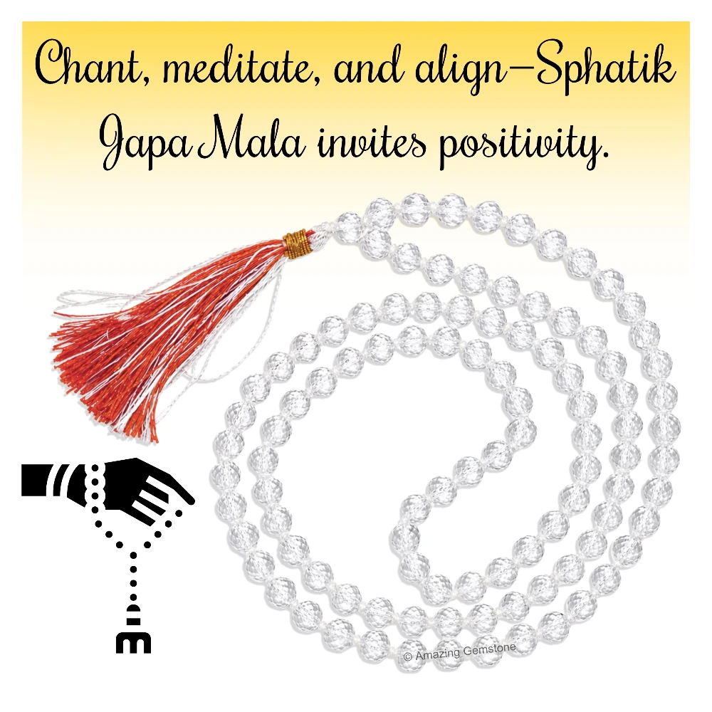 Sphatik Mala - Diamond Cut 7mm Beads (Hand Knotted)