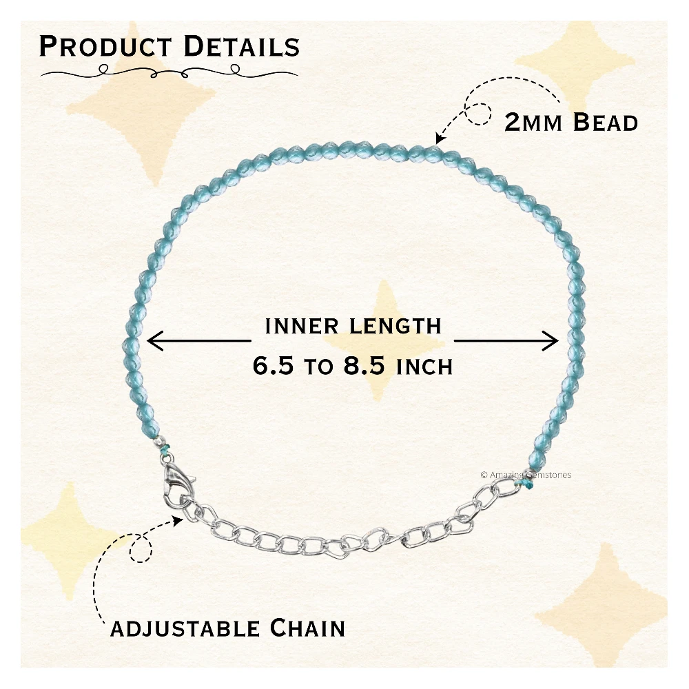Sky Apatite Crystal Bracelet - 2mm Faceted Bead (Silver)