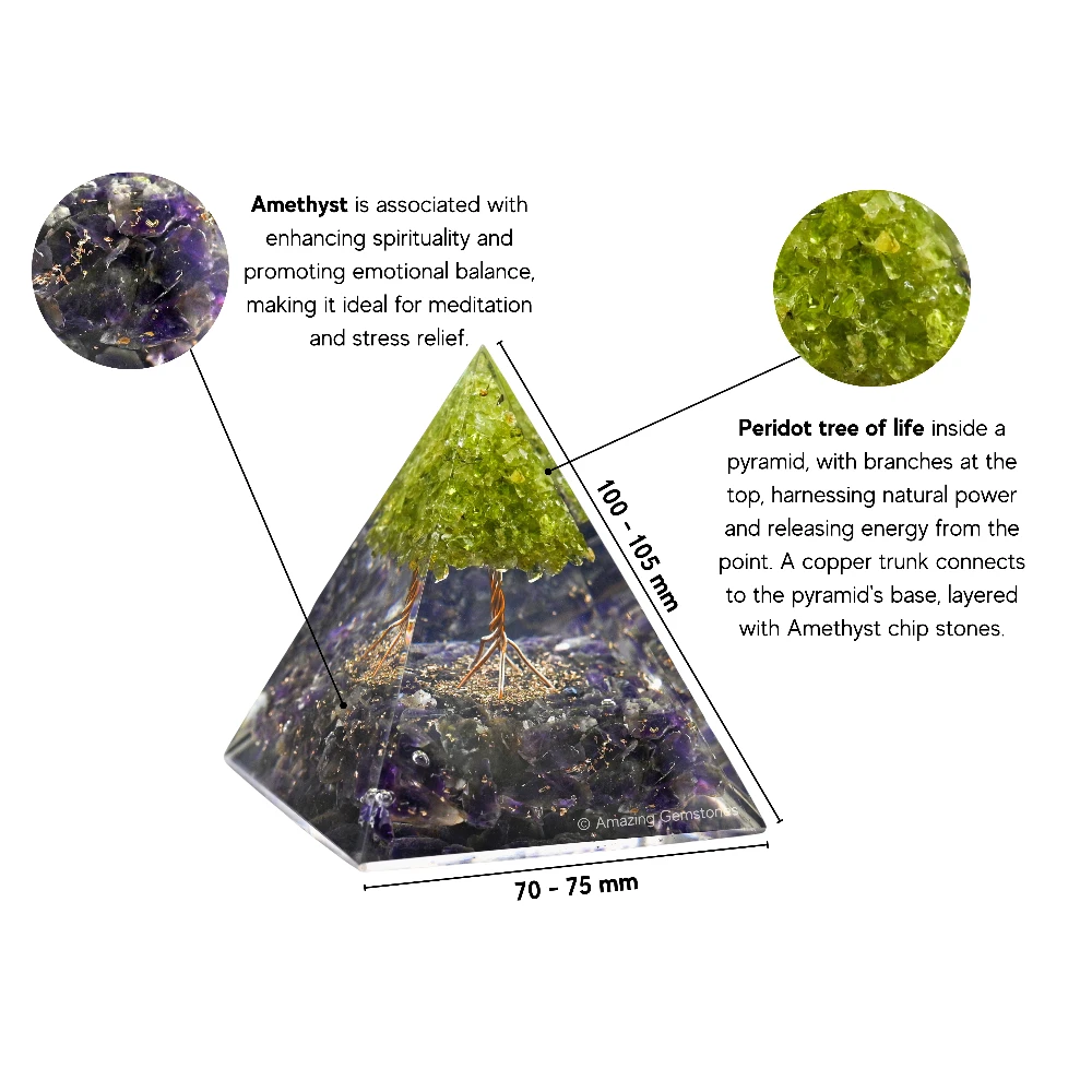 Amethyst with Peridot Tree Orgone Pyramid - 70mm