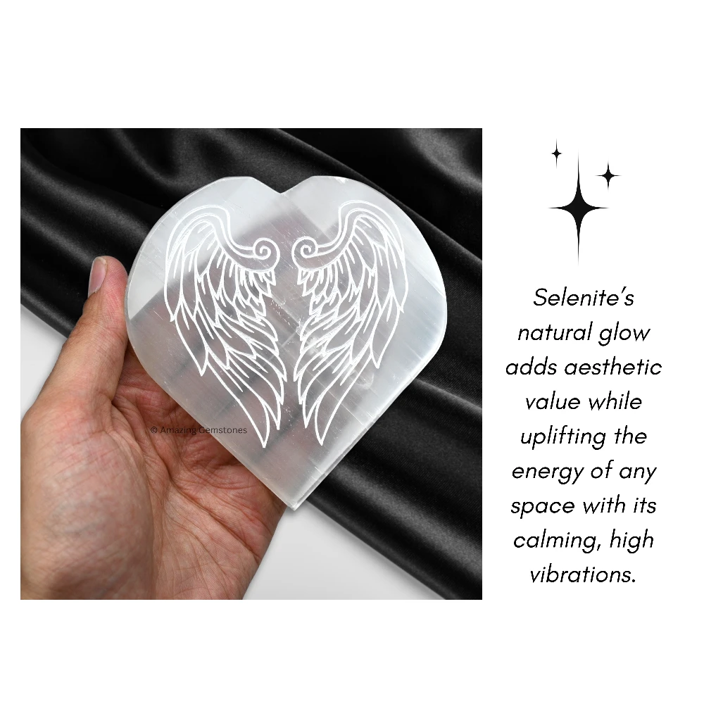 Selenite Charging Plate for Crystals - Angel Wing Heart