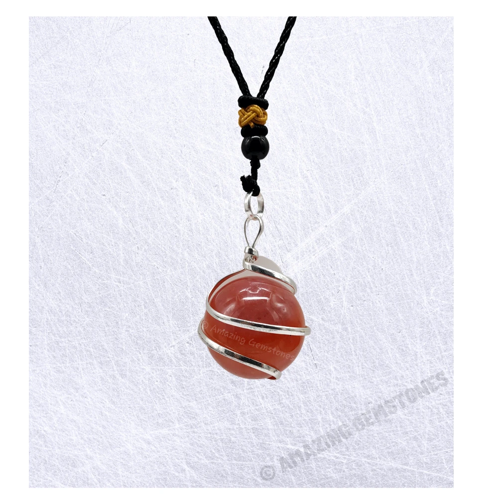 Carnelian Necklace - Spiral Sphere (Silver)