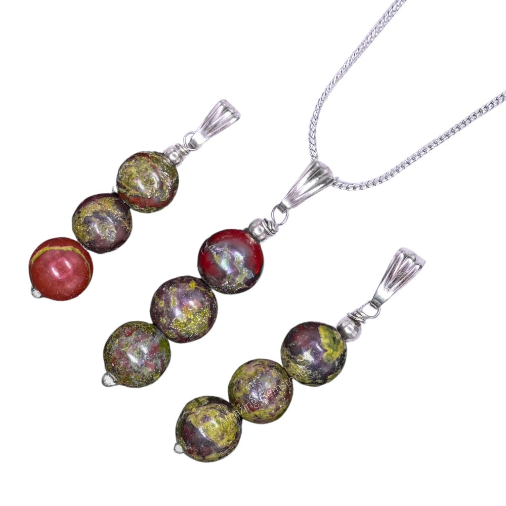 Dragon Bloodstone Bead Pendant (Silver)
