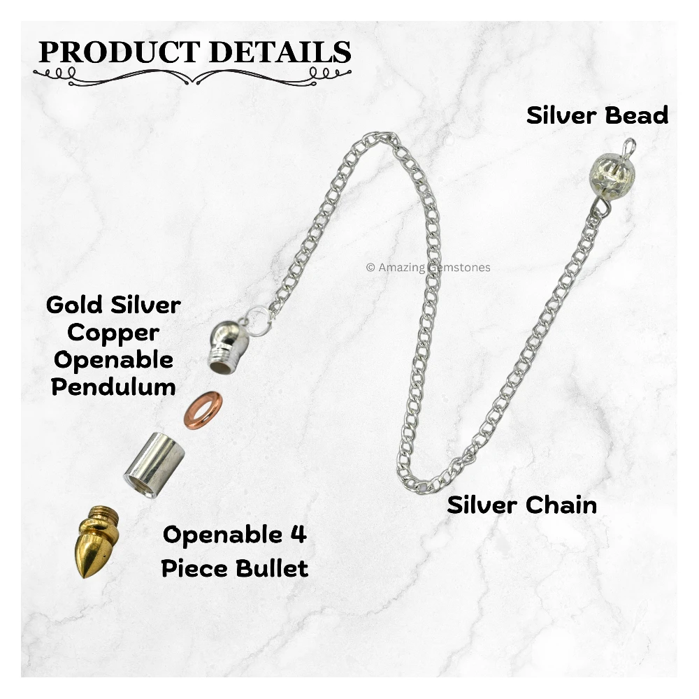 Copper Metal Pendulum - Gold Silver Copper 4 Piece Bullet (MP84)