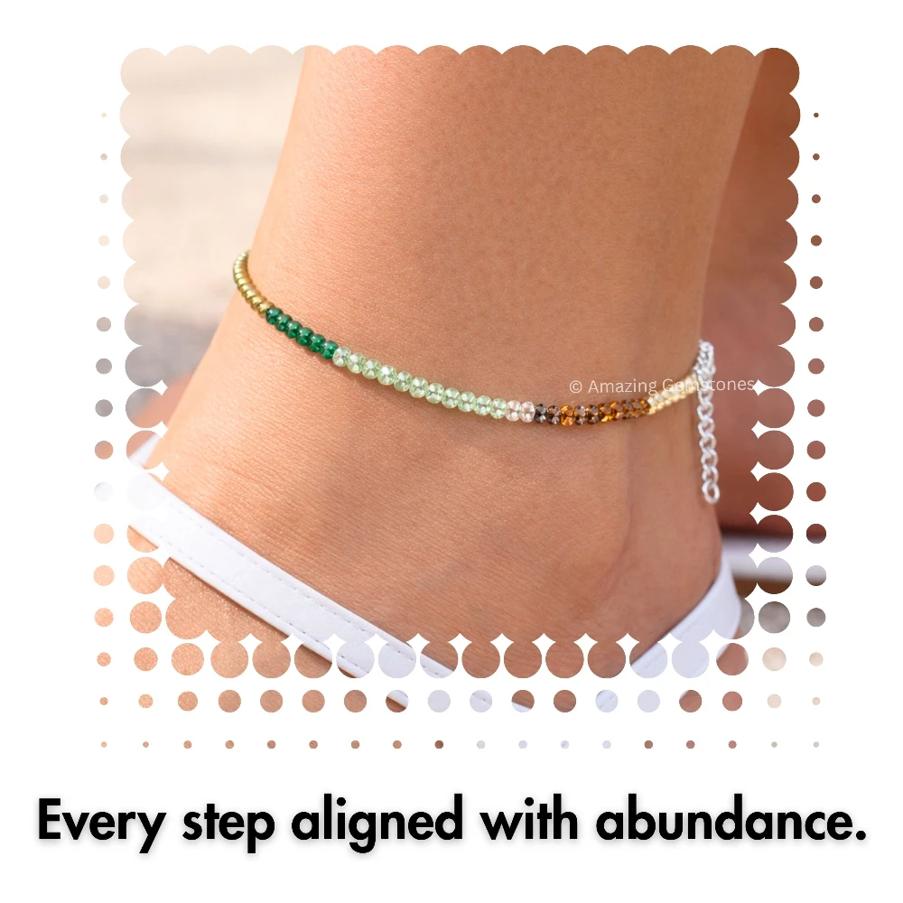 Dhanyog Crystal Anklet - 2mm Faceted Bead (Silver)