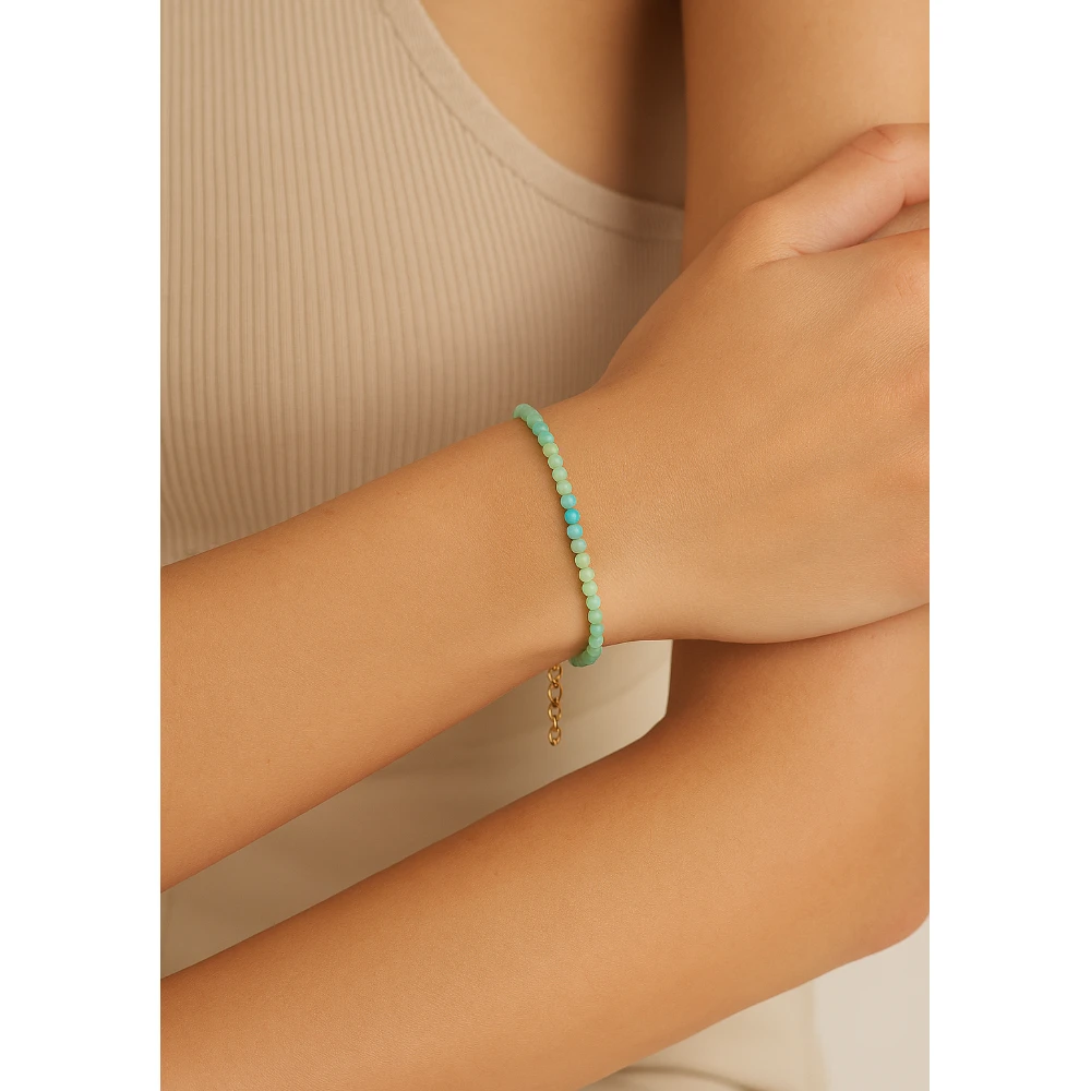 Amazonite Crystal Bracelet - 2mm Faceted Bead (Gold)