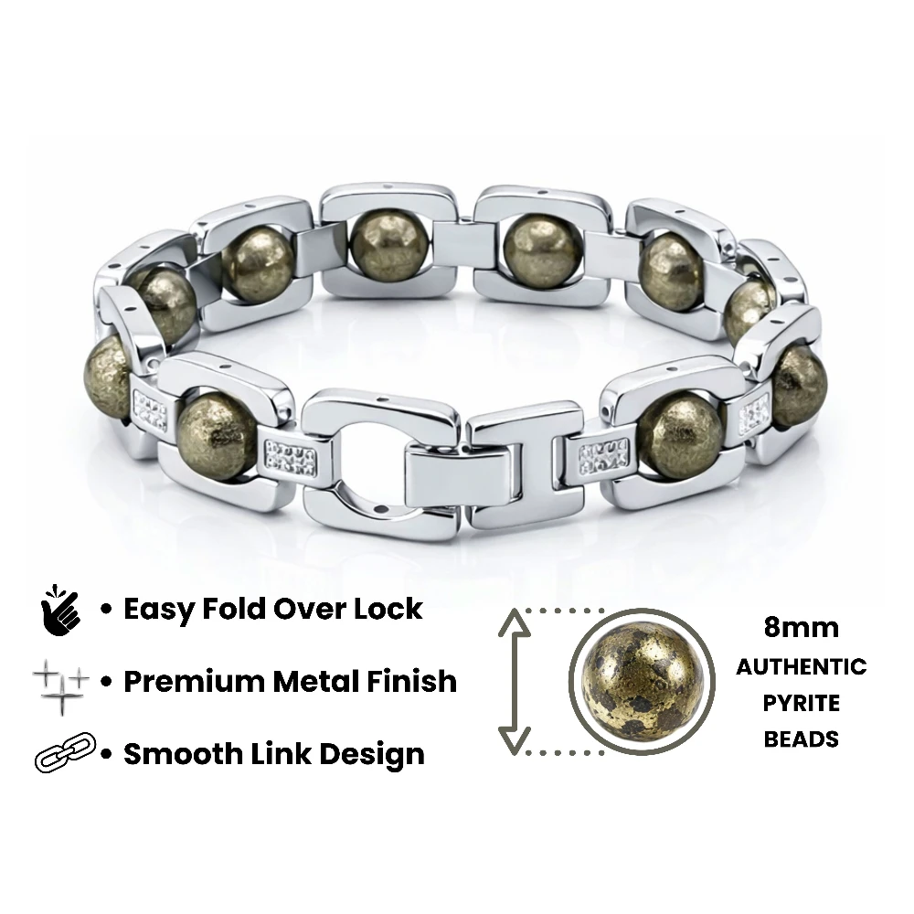 Pyrite Bracelet - Premium Silver Chain