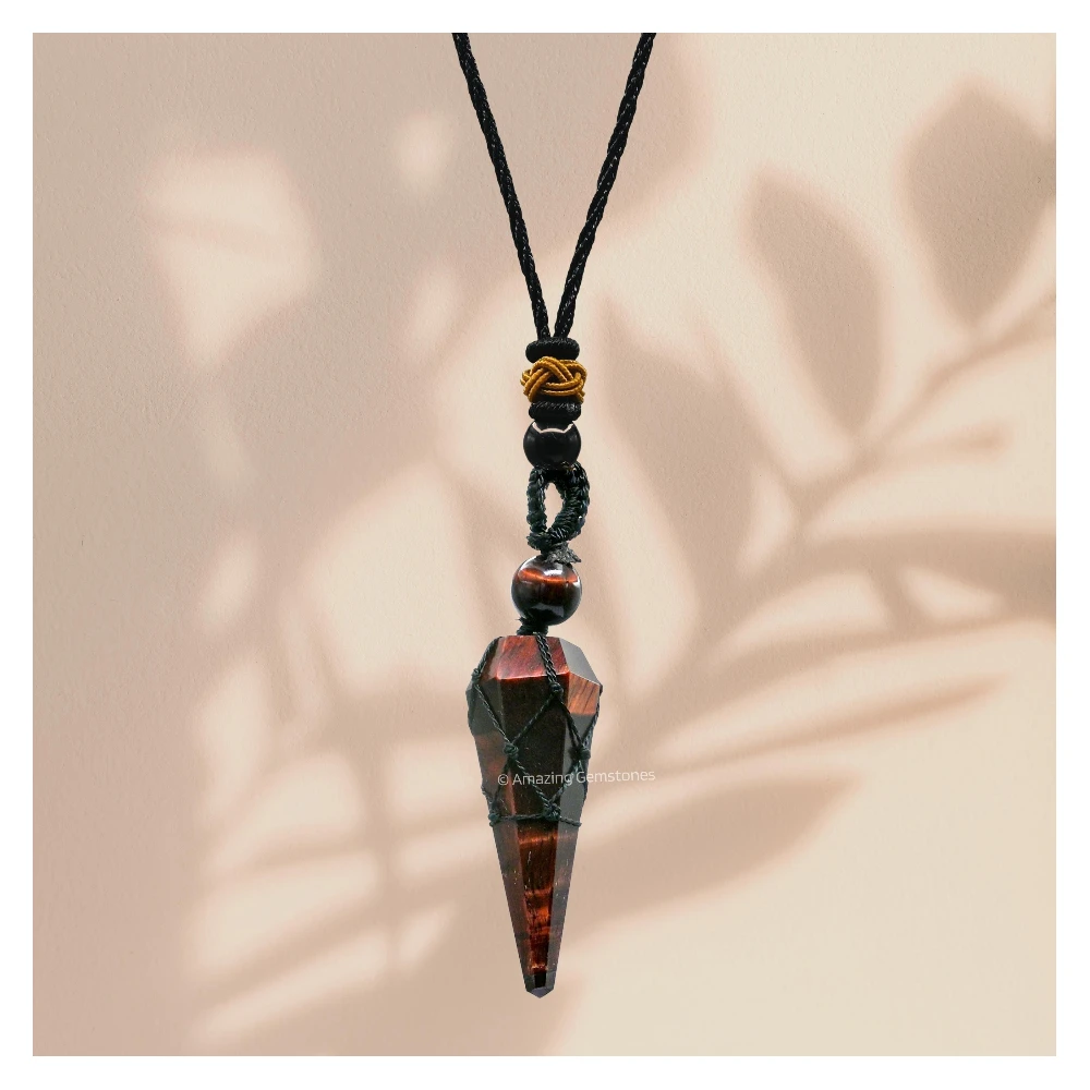 Red Tiger Eye Pendulum Pendant Necklace (Macrame)