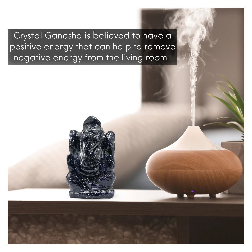 Blue Goldstone Ganesha Crystal Idol