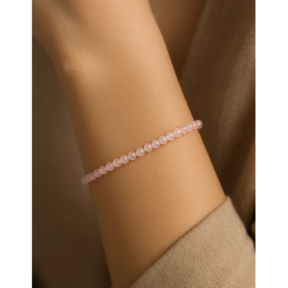 Rose Quartz Crystal Bracelet - 2mm Faceted Bead (Gold)