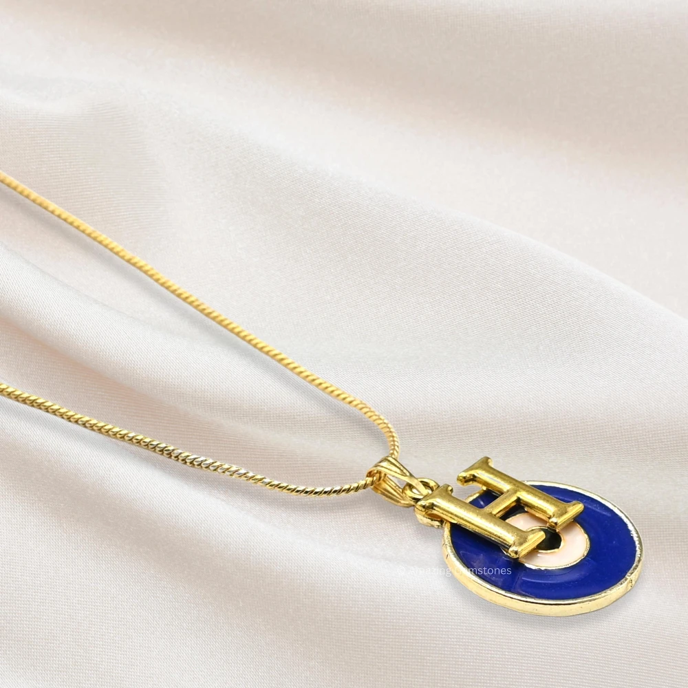 Evil Eye Pendant Necklace with H Initial